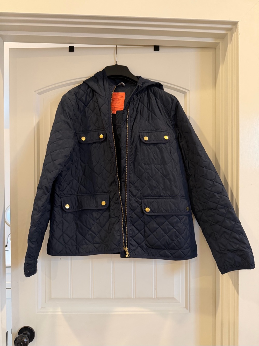 J. Crew Navy Quilted Puffer Jacket with Coral Label